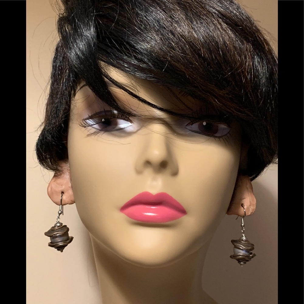 Handmade Artsy Brass Drop Earrings with Pearls